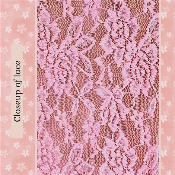 L PINK SHEER FLORAL LACE TUNIC DRESS RUFFLE HEM PREOWNED ITEM - Picture 2 of 12